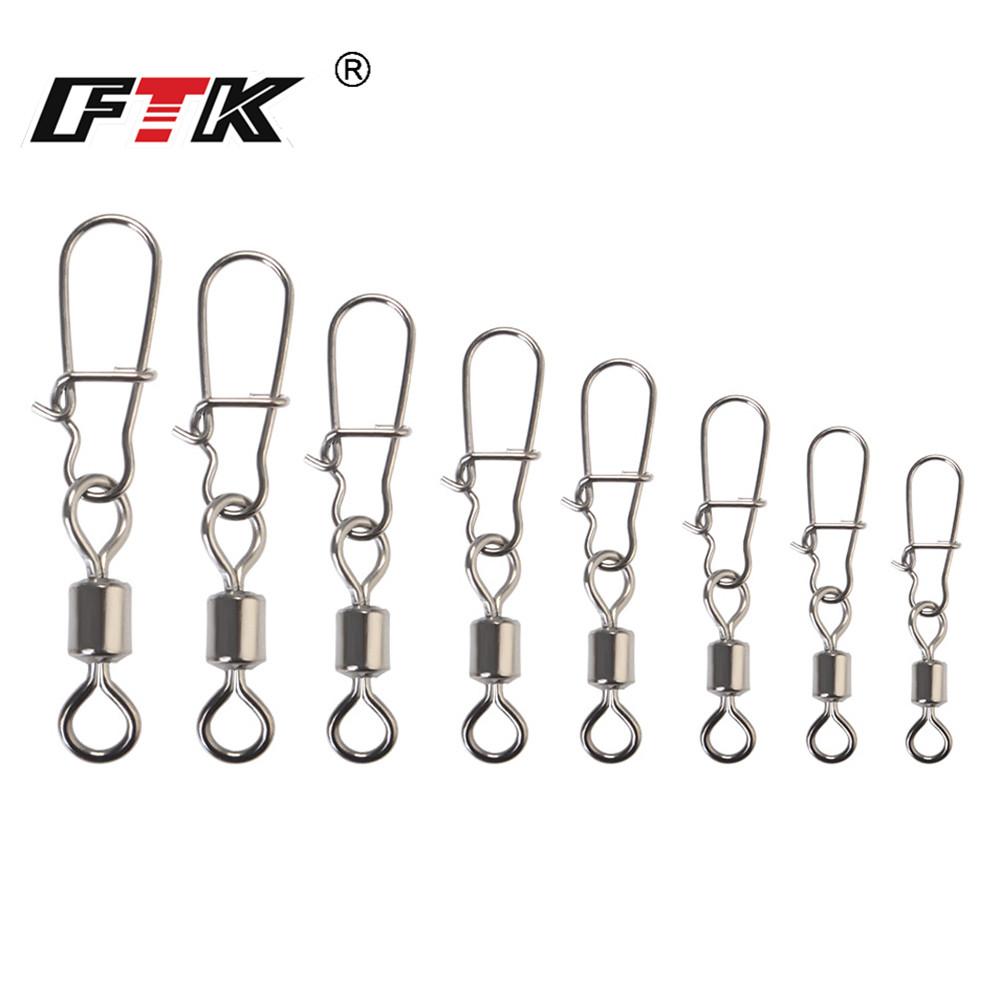 FTK 10PCS Pike Fishing Accessories Connector Pin Bearing Rolling Swivel Stainless Steel Snap Fishhook Lure Swivels Tackle