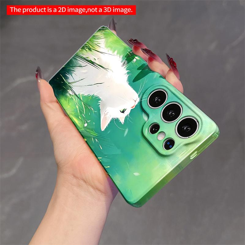 2DFlat Samsung phone case White Cat in Green Meadow Art Print Applicable to Galaxy S23 S24 S25ULTRA S26 A12 A14 A15 A16 A54 A55