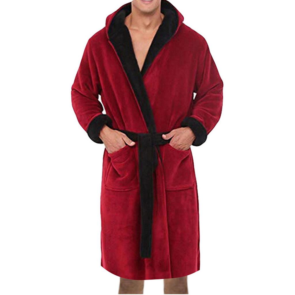 Men's Winter Lengthened Plush Shawl Bathrobe Home Clothes Long Sleeved Robe Coat