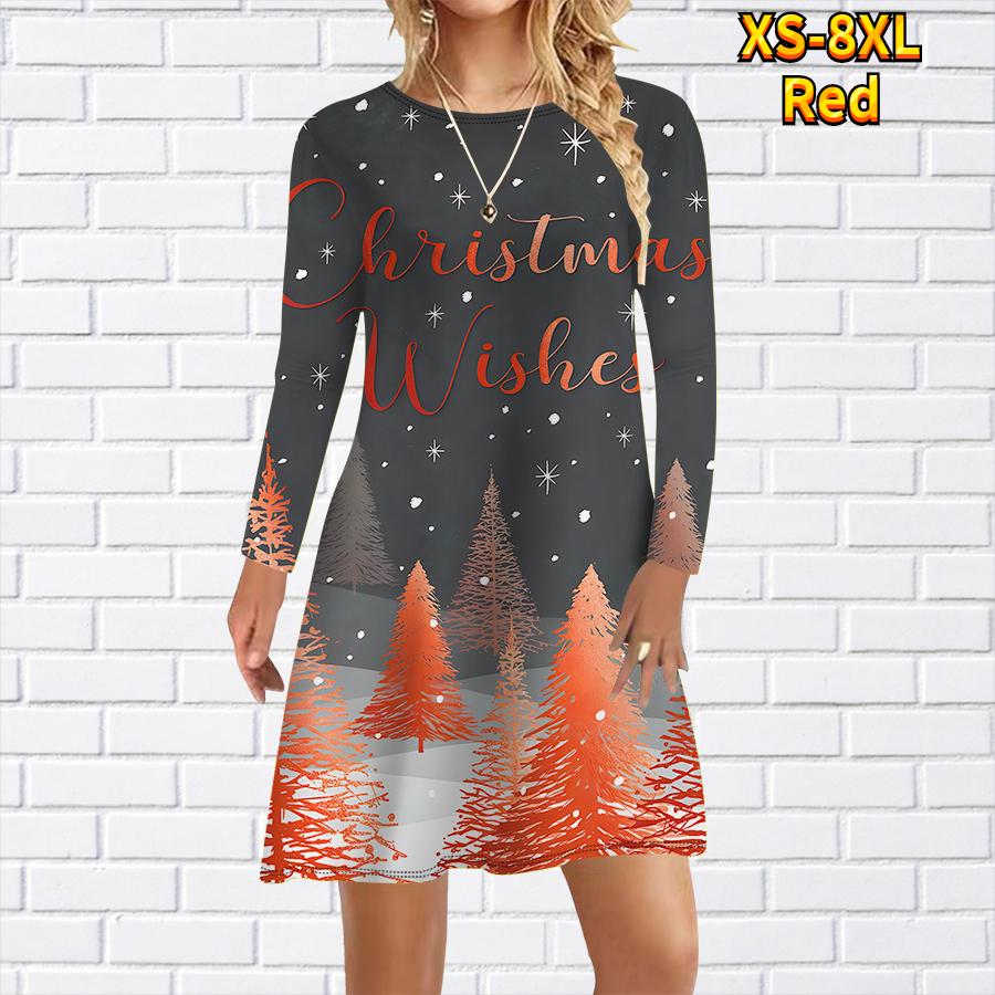Женское повседневное платье с принтом рождественской елки и снега Платья для женщин с круглым вырезом и коротким рукавом Платье размера плюс