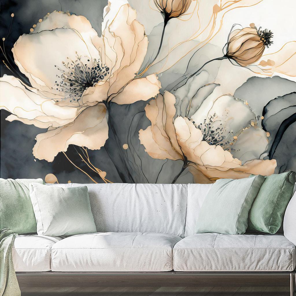 Wallpaper Flower Watercolour Beige