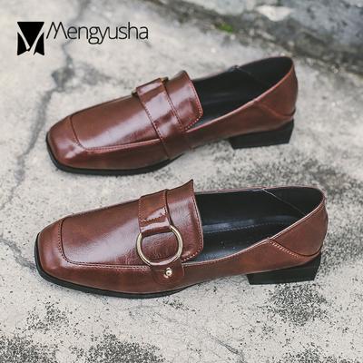 Модные женские туфли-оксфорды с металлической пряжкой, лакированные, блестящие, кожаные туфли-лоферы без застежек, ретро, квадратный носок, маленькие кожаные туфли, женские, теплые, мягкие, на плоской подошве