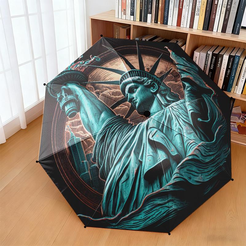 1pc Statue of Liberty, USA Umbrella Portable Folding Umbrella Iron Frame Hole Bone Structure Outdoor Home Umbrella
