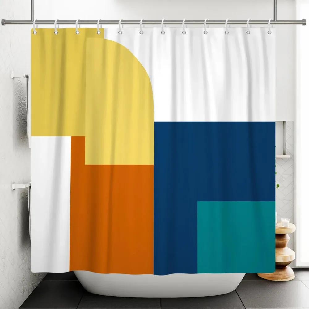 Geometric Line Round Color Block Shower Curtain Artistic Styling Simple Modern Polyester Shower Curtain Bathroom Decoration