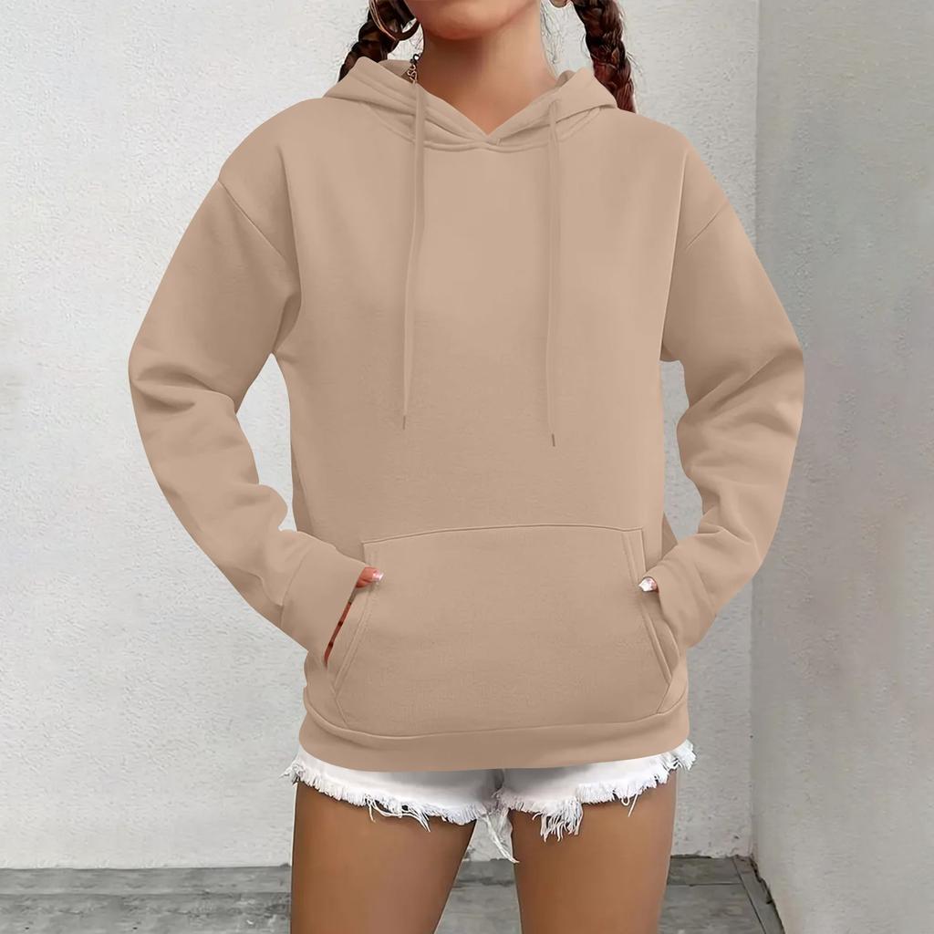Women's Fashion Casual Sweatshirt Solid Color Hooded Pullover Sweatshirt With Pocket