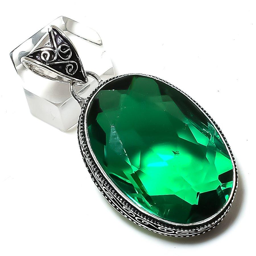 Natural Peridot Gemstone Handmade 925 Sterling Silver Gift Pendant 2.13" p9B17