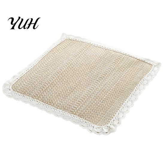 Thin Seat Pad for Home Cotton Linen Chair Pad, Striped Plaid Dining Mat with Lace Trim, Rustic Style Breathable Ties Office Barstool Non Slip Kitchen