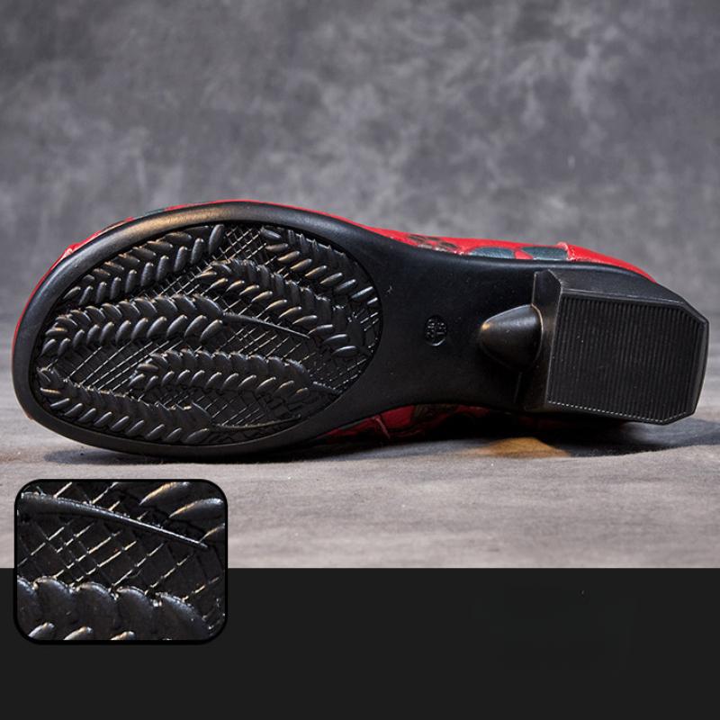 Johnature Женская обувь с принтом, туфли-лодочки из натуральной кожи в этническом стиле с круглым носком на толстом каблуке и мягкой подошвой