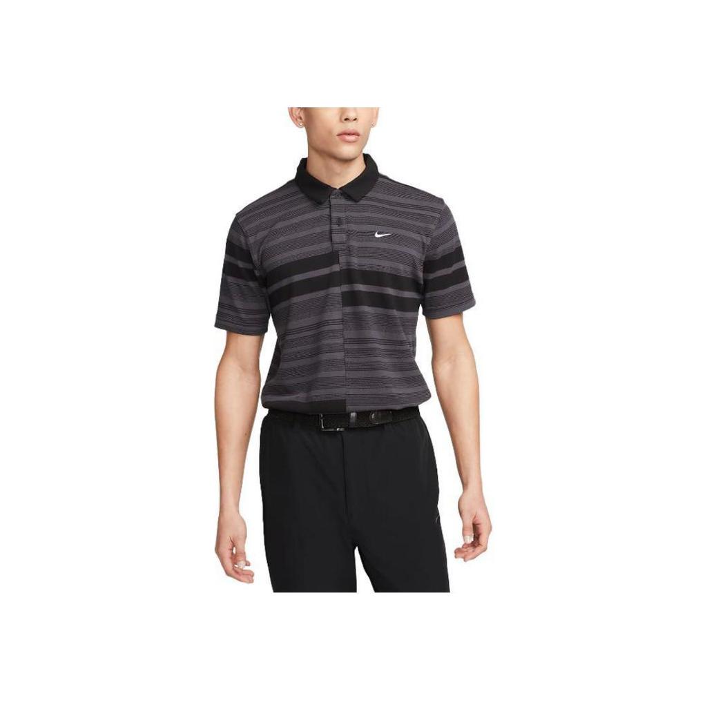 Nike Dri-Fit Unscripted Striped Logo Short Sleeve Polo Men Tops Black DV7906-010