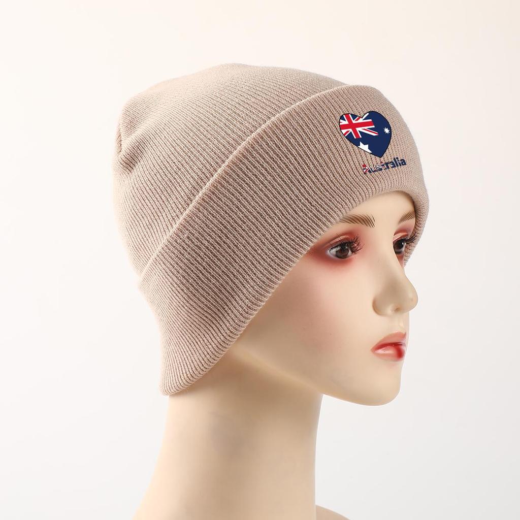 Heart Australian Flag Warm Knitted Cap Beanie, Patriotic Man Cap Cancer Chemo Slouchy Unisex Headwear Knit Hat Beanie