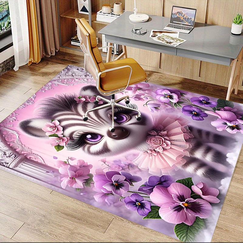 1PC Raccoon Flowers Anti-slip carpet, suitable for Office, bedroomand playrooms. It can also be used as a sofa footrest cover-R69