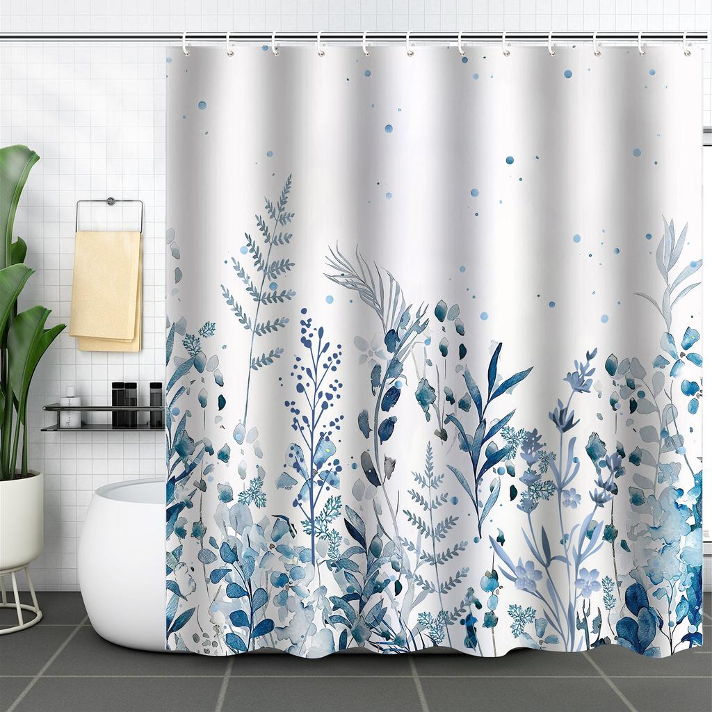 Зеленое растение Водонепроницаемая и устойчивая к плесени полиэстеровая шторка для ванной комнаты Шторка для душа Разделительная шторка Без пробивания