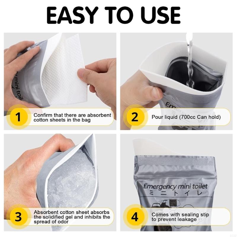 2025 New 10Pcs Portable Emergency Urine Bag with Super Absorbent Powder for Car Travel Camping Outdoor Activity