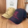 Trend contrasting color embroidery baseball cap three-dimensional letter cap washed fabric men's and women's commuter travel sunscreen cap