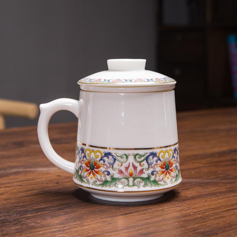 Керамическая кружка Национальный тренд Набор из трех предметов Чашка-фильтр Офисная чашка для разделения чая Фестивальная бизнес-подарочная чашка