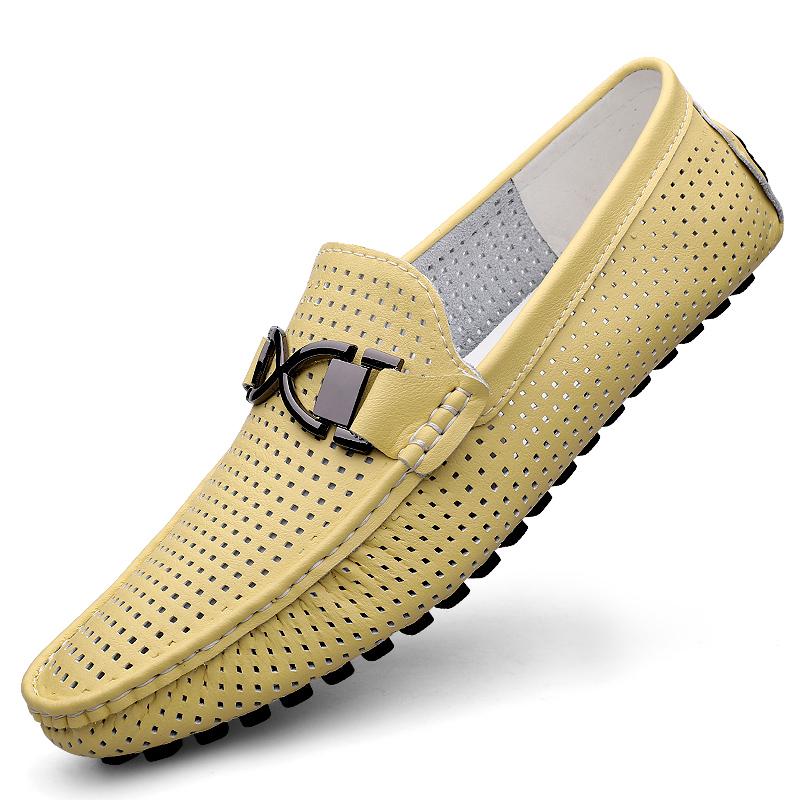 Fashion 2025 Spring Summer Men's Dress Shoes White Loafers Leather Casual Shoes Slip On Moccasin Shoes Fashion Hollow Out Design Shoes