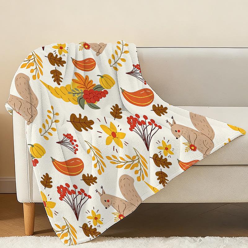 Cute Squirrel Design Flannel Fleece Throw Blanket Bound Edge, Soft Cozy Warm Sofa Cover for Home Casual Relax & Decor