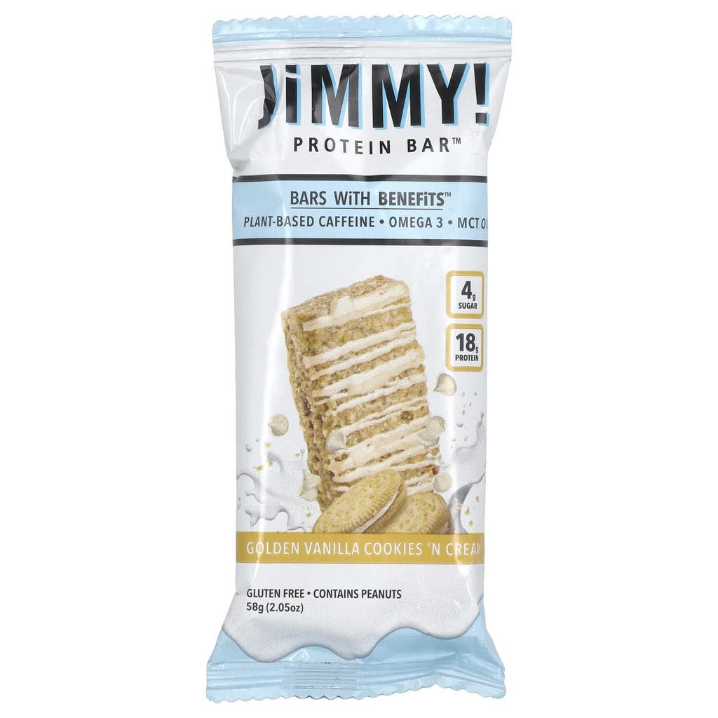 JiMMY! Bar Benefits, Protein Bar, Golden Vanilla Cookies 'N Cream, 12 Packs, 58g (2.05oz) Each