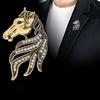 Retro Rhinestone Horse Brooch Pin Women Men Zinc Alloy Horse Head Lapel Pin Animal Sweater Dress Suit Clothing Accessories Jewelry Gift