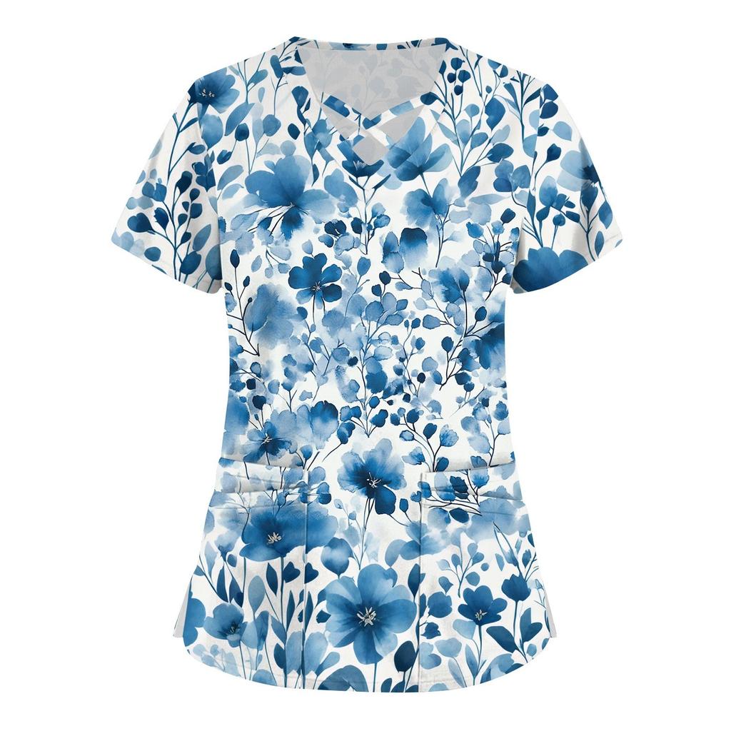 Женский топ с коротким рукавом и V-образным вырезом, принтом и карманом Dry-nurse