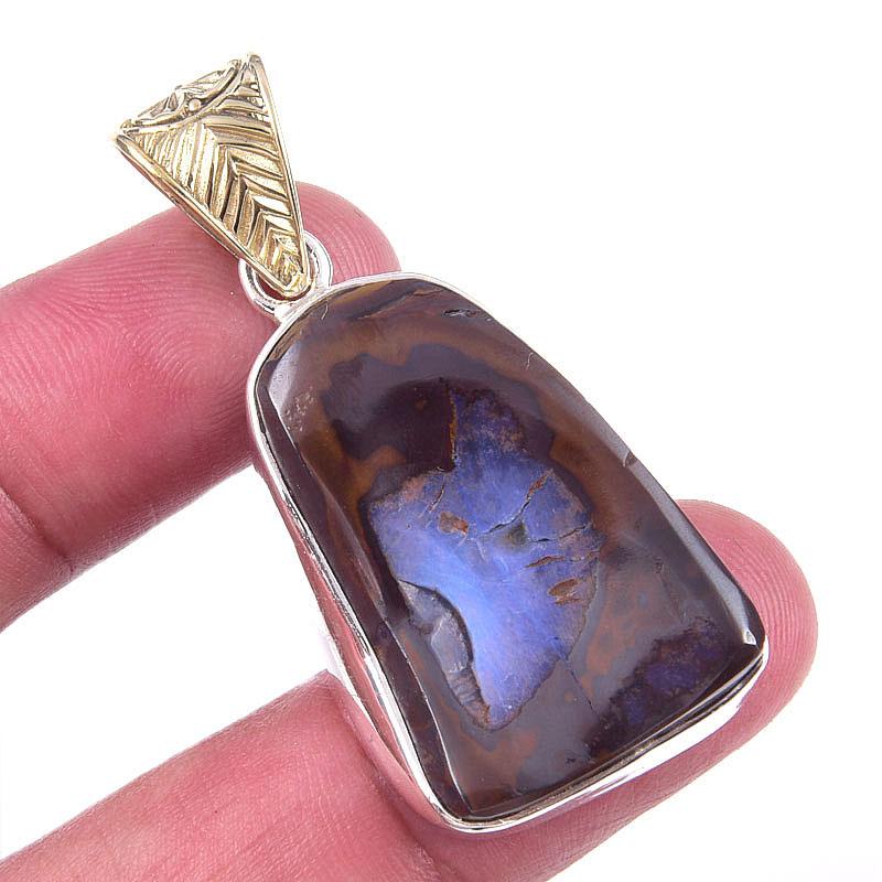 Natural Boulder Opal Gemstone 925 Solid Sterling Silver Gift Pendant 1.75" o9D78