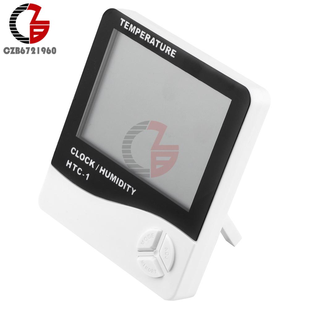 HTC-1 Digital Thermometer Hygrometer Clock Alarm/Alarm Calendar 5 Functions Large Screen Desktop Stand & Wall Mount White