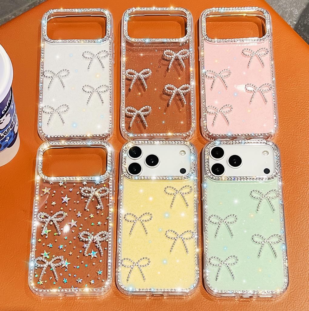 For iPhone 17 Pro Max Case Rhinestone Edge Butterfly Bow Decor TPU+PC IMD Phone Cover