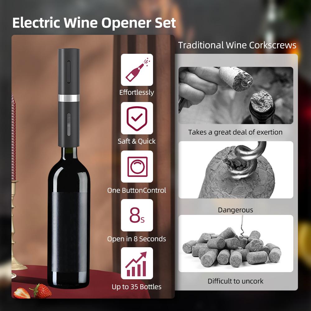 Electric Wine Opener Set Type-C Rechargeable Automatic Electric Wine Bottle Opener with Pourer /