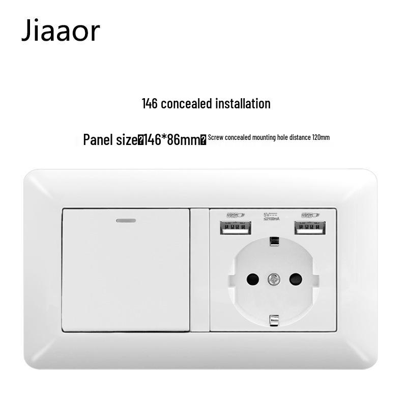 Белая двухместная панель настенной розетки в немецком стиле с портами USB и Type C, 16А, европейский стандарт