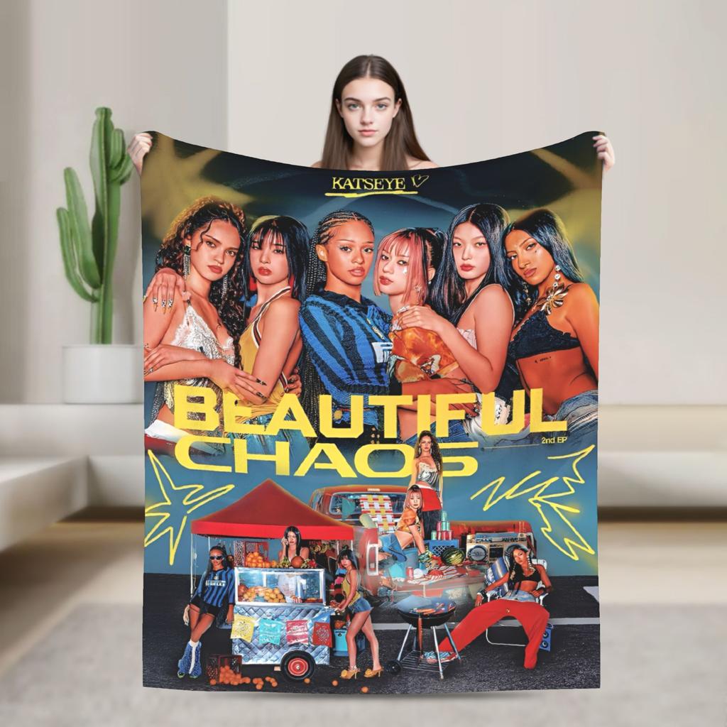 Katseye Members Kpop Fleece Blankets Gnarly Creative Throw Blanket for Sofa Bedding Lounge 125*100cm Quilt