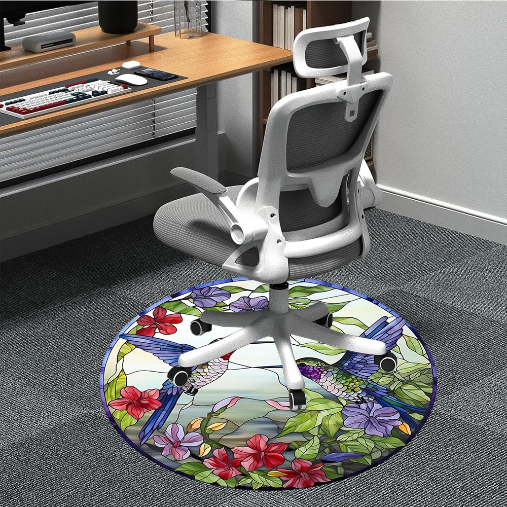 1pc Hummingbirds Stained Glass Chair Carpet for Office, Non slip, Soft and Durable Office Rug