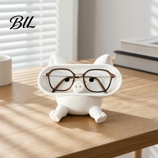 Cute Animal Desk Decor Cartoon Pig Glasses Holder, 3D Printed Phone Stand Desktop Organizer, Storage Box Stable Decorative Ornament for Office