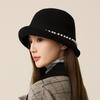 Pearl Wool Top Hat Women's Dome Hat Autumn Winter Warm Bucket Hat