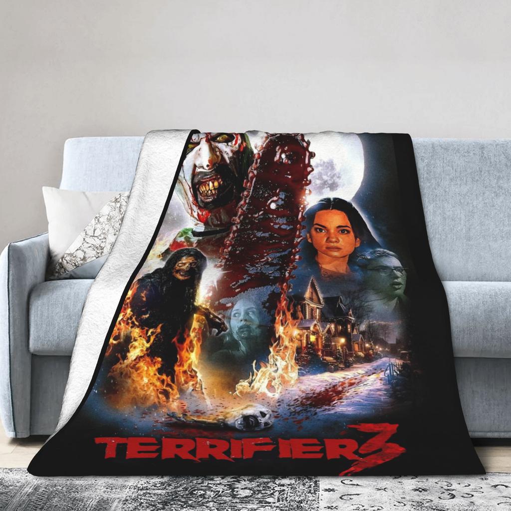 Теплое Мягкое ОдеялоДетское Взрослое Декоративное Одеяло-Плед по Мотиву Фильма Ужасов "Ужасающий 3" Фланелевое Покрывало для Дивана Кресла Дивана Покрывало для Кровати