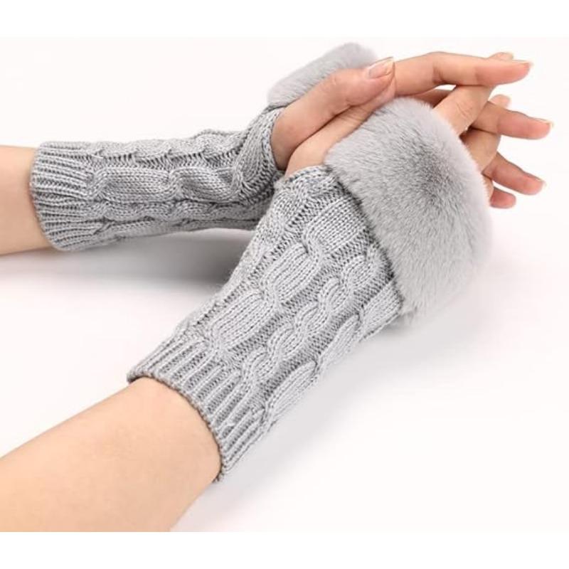 Утеплители для рук, перчатки без пальцев с отверстием для большого пальца, вязаные варежки, зимний подарок, теплые перчатки для женщин