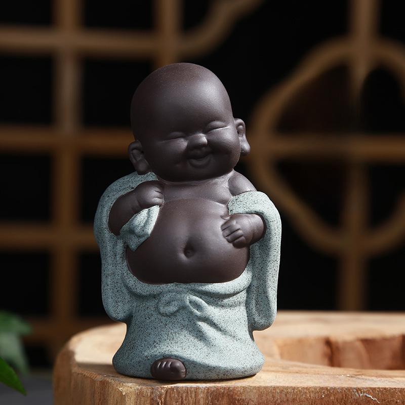 Фиолетовый песочный чайный питомец Маленький монах Большой живот Майтрейя Будда Декор для чайной церемонии и украшения автомобиля