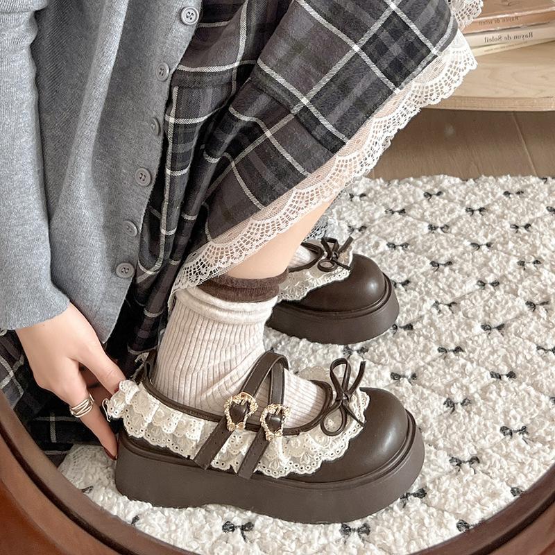 Черный бант, светлый подъем, платформа, маленькие кожаные туфли для женской коллекции весна-осень 2025 года, универсальная юбка, одинарные туфли Мэри Джейн.