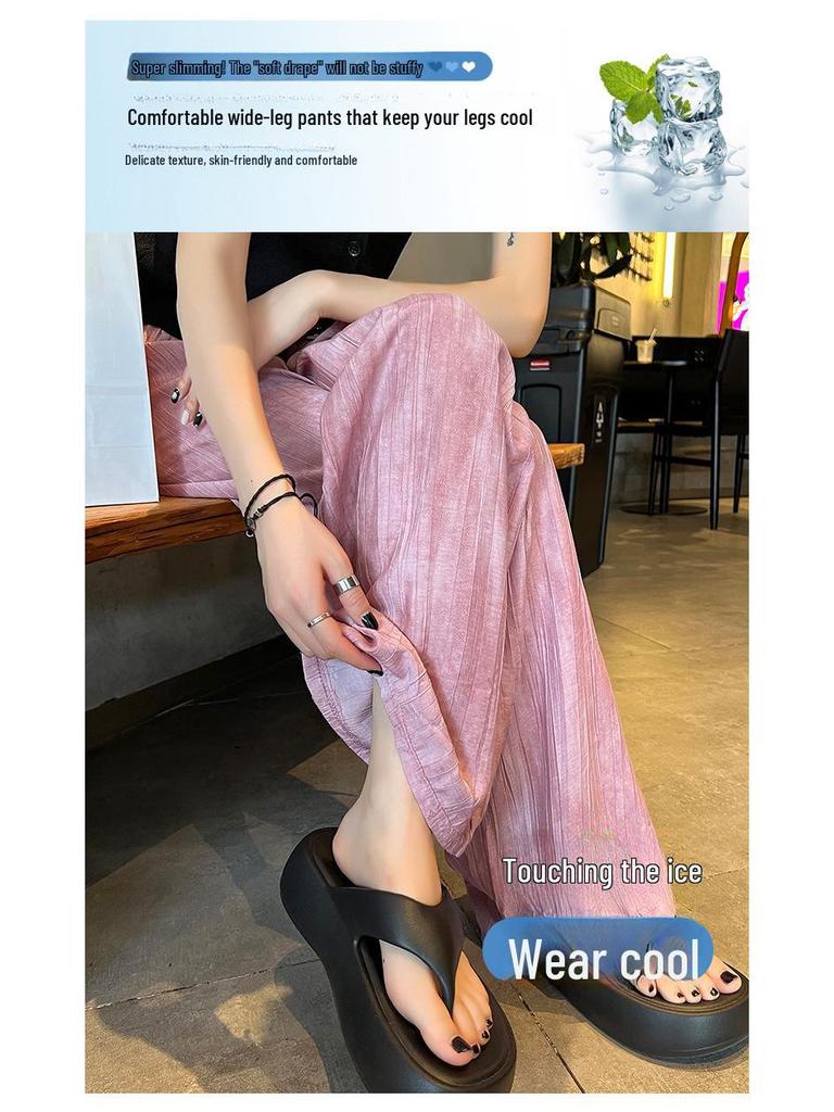 Женские широкие брюки из шелка Ice Silk с высокой талией и принтом тай-дай — облегающие, стильные и с защитой от солнца для лета