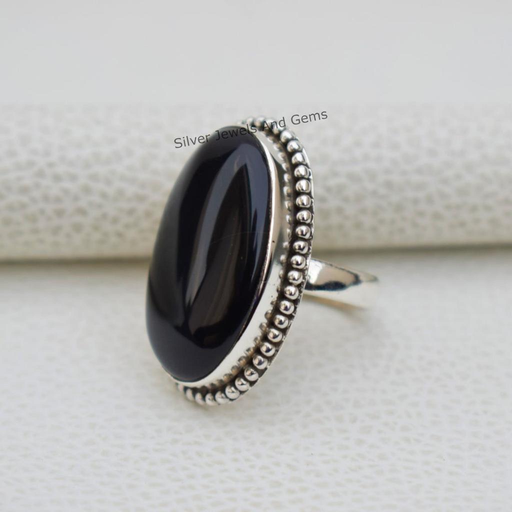 Natural Black Onyx Ring, Handmade Ring, 925 Sterling Silver Ring, Black Onyx Designer Ring, Gift for her, December Birthstone