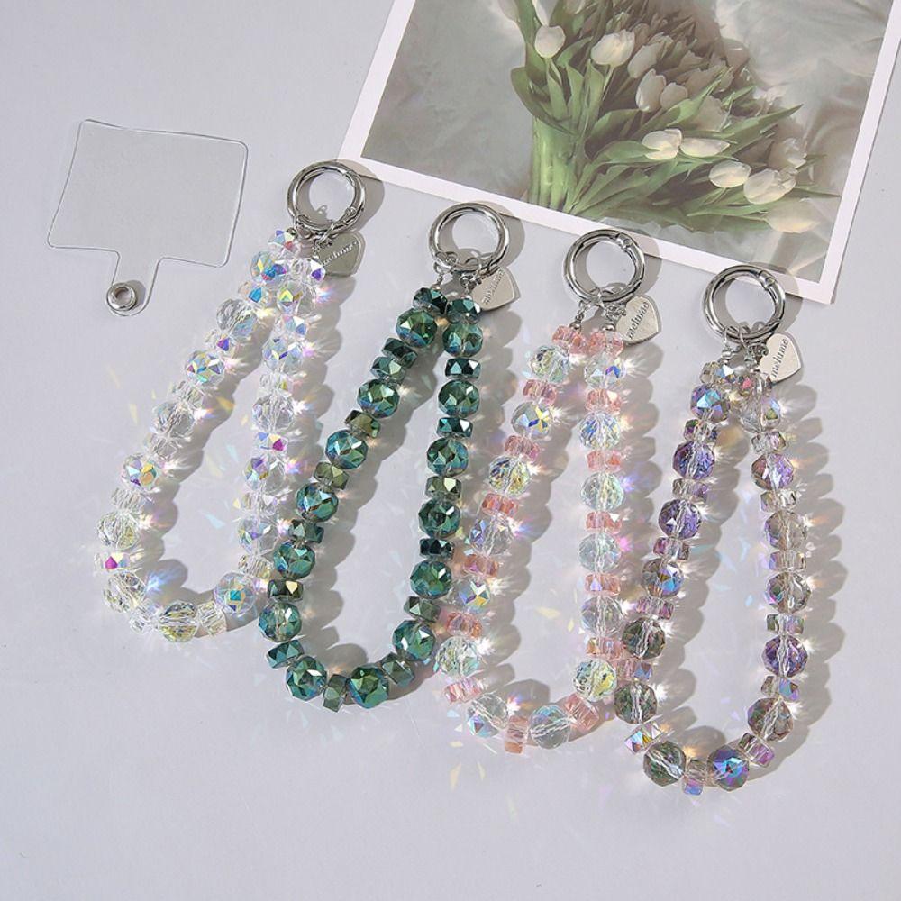 Detachable Crystal Bead Keychain Transparent Wrist Crystal Chain for Women Girls