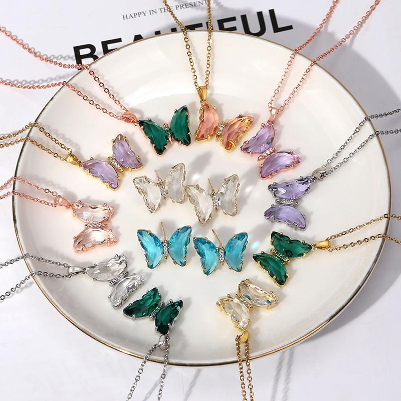 Красивое колье-чокер из титановой стали с кристаллами в виде бабочки для женщин, шикарный и модный дизайн