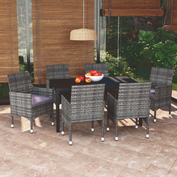Salon de jardin - MAISON EXCLUSIVE - Résine tressée - Gris - 7 pièces - Plateau WPC