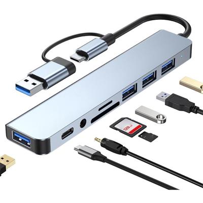 8-в-2 USB A и USB C концентратор док-станция Type-C многопортовый адаптер USB 3.0 быстрая передача данных SD TF