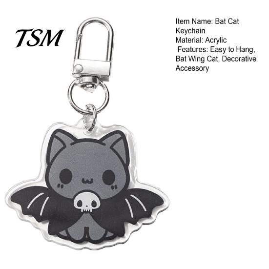 Acrylic Keychain Charm Halloween Bat Wing Cat Keychain, Black Car Key Wear Resistant Holder Ring, Handbags Backpacks Decorative Accessories for Party