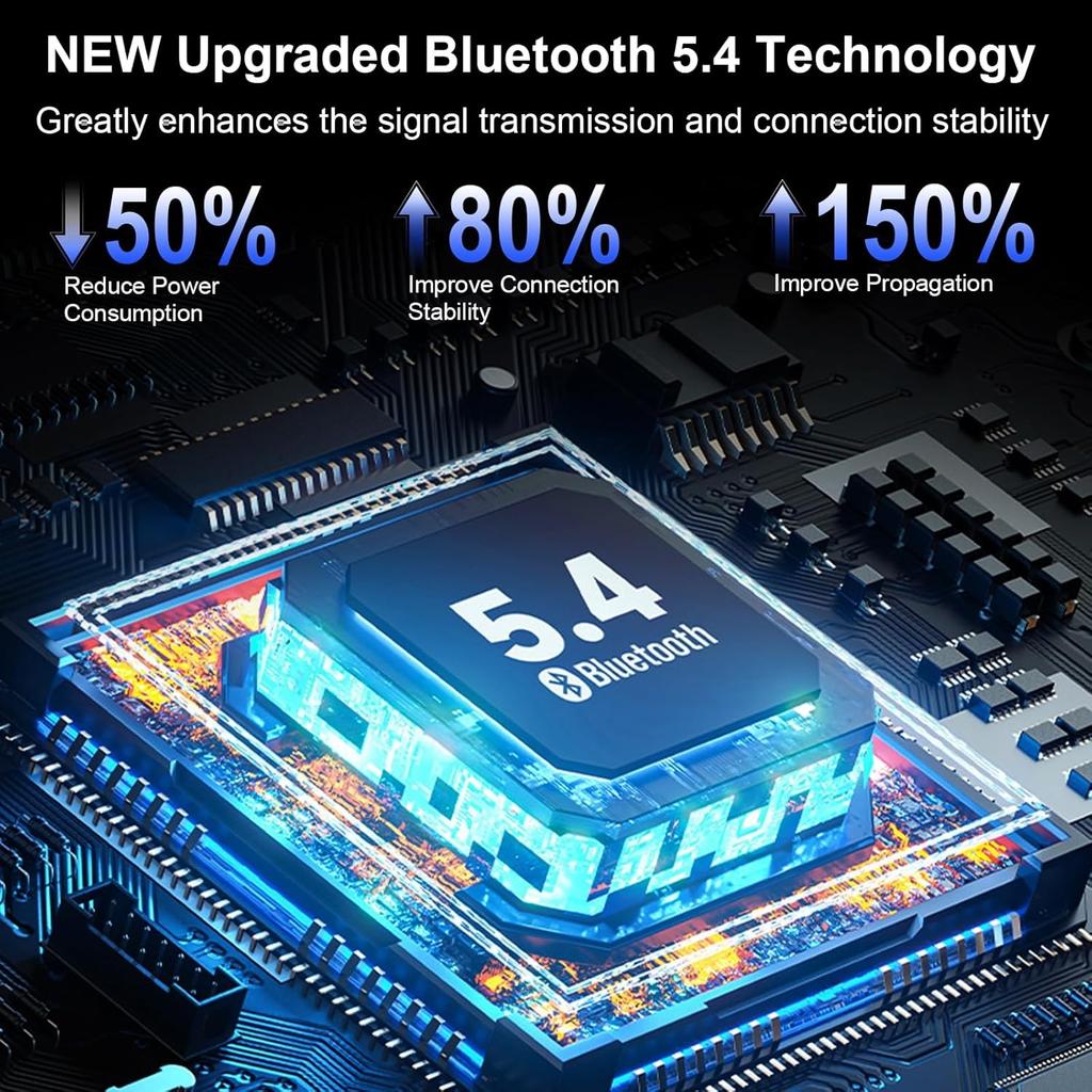 Беспроводные наушники Bluetooth 5.4 с 4 микрофонами ENC с шумоподавлением, 48-часовым временем воспроизведения, светодиодным дисплеем, зарядным чехлом, водонепроницаемыми наушниками IP7 