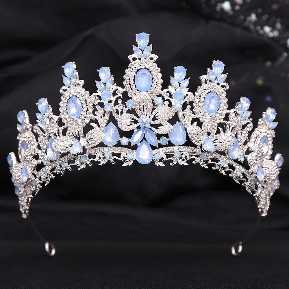 Baroque Luxury Water Drop Flower Crystal Opal Tiara For Women Wedding Girls Birthday Party Elegant Crown Hair Accessories