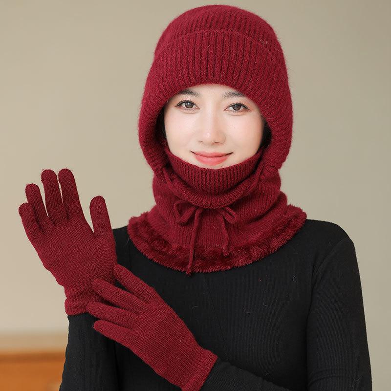 Rabbit Wool Blended Warm Hat Lady Mother Winter Scarf Mask One-piece Hat Middle Grandmother One-piece Hat