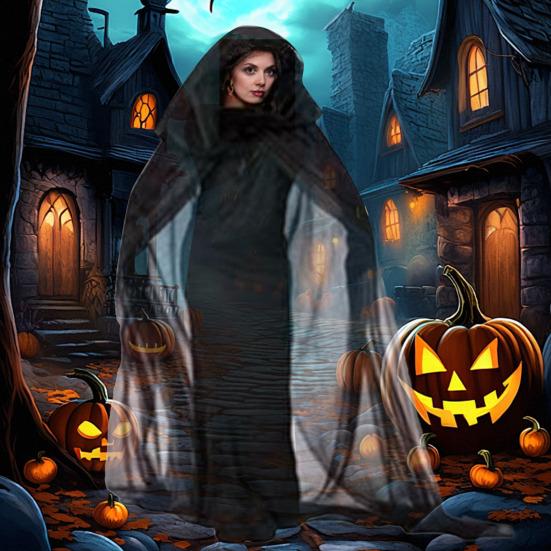 Хэллоуинский марлевый плащ с капюшоном для взрослых, прозрачный сетчатый плащ с капюшоном в полный рост, костюм ведьмы для косплея на ренессансную средневековую вечеринку