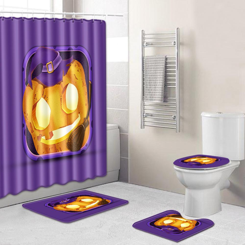 Halloween Shower Curtain Floor Mat Combination Four-Piece Set Kitchen Absorbent Non-Slip Carpet Bedroom Door Mat