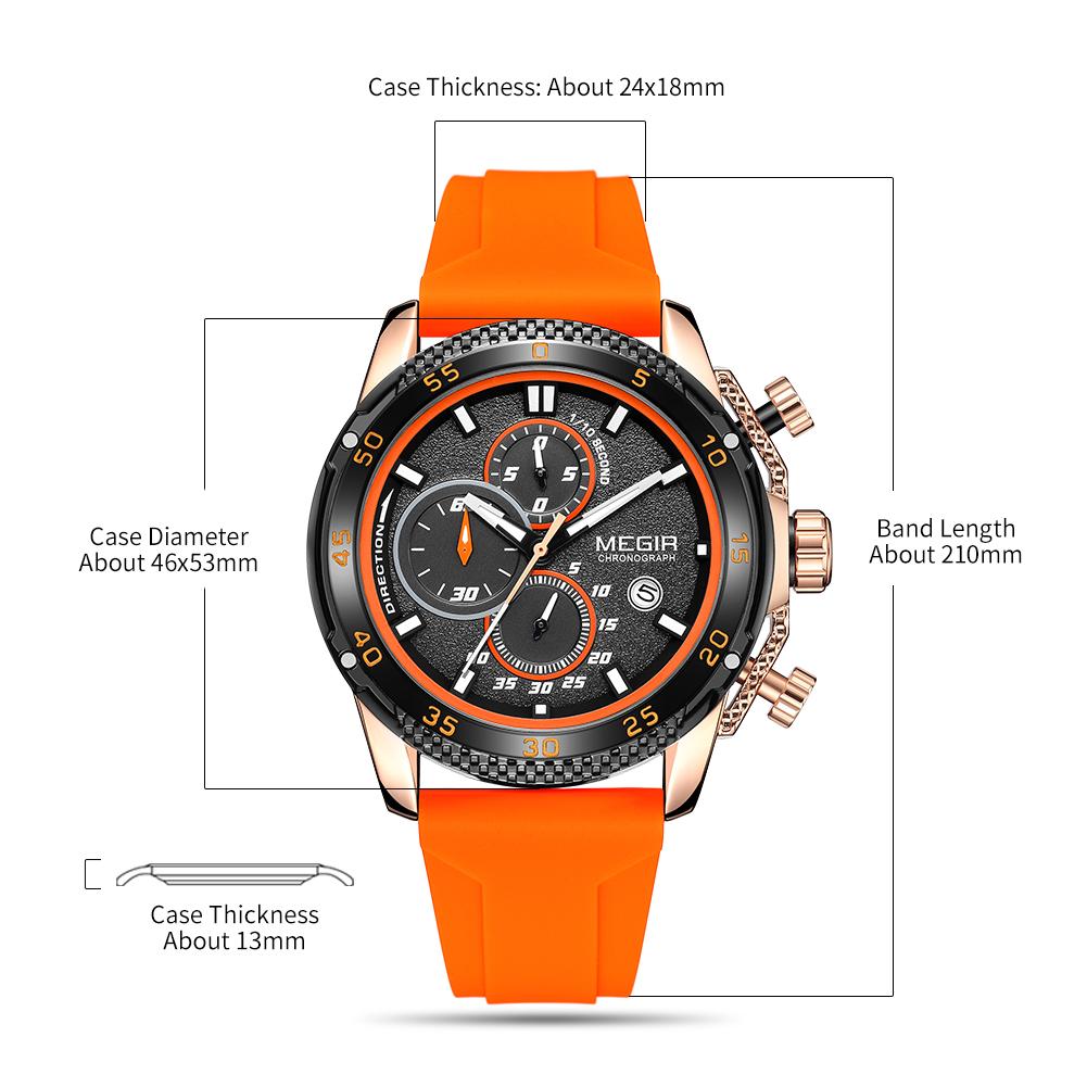 MEGIR Men's Watch Luxury Fashion Military Sport Wristwatch for Male Waterproof Luminous Silicone Strap Quartz Chronograph 2211